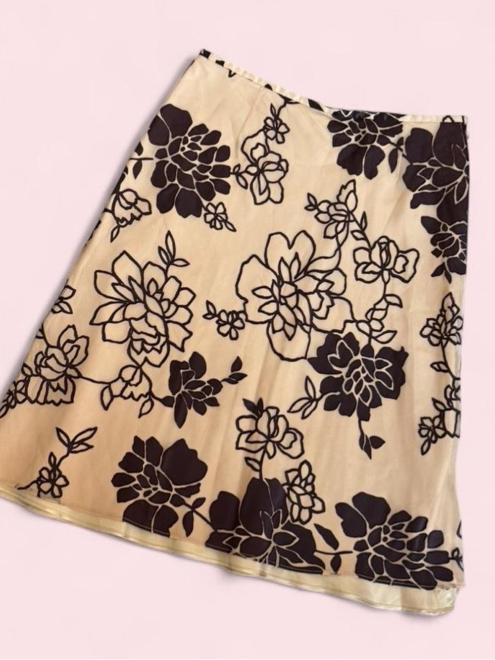 Vintage Floral A-Line Skirt in Cream with Brown Flower Print